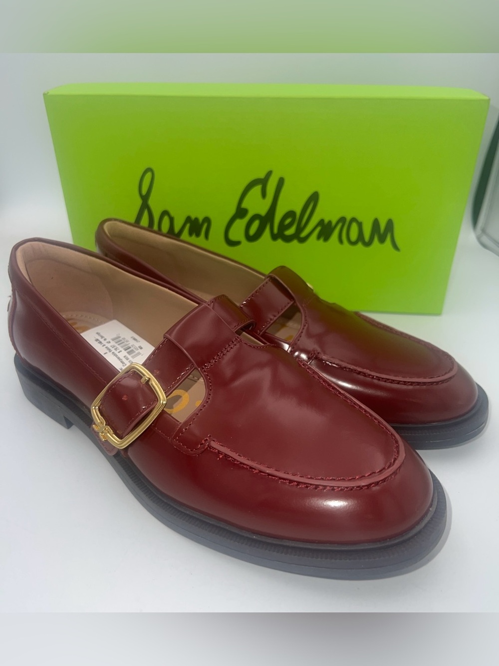 Sam Edelman Elaina Merlot Lea Leather Loafers Buckle Women’s Size 8 NEW W/Box
